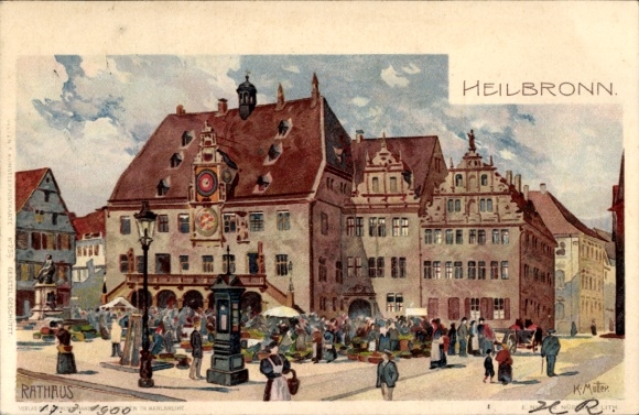 Artist Chromo-Litho Mutter, K., Heilbronn in Baden Württemberg, Town Hall