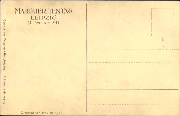 Artist PC Klinger, Max, Leipzig in Saxony, Marguerite Day 1911, Meissner &amp; Buch
