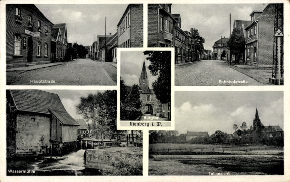 Ak Nienborg Heek in Westfalen, Burgtor, Bahnhofstraße, Teilansicht, Wassermühle