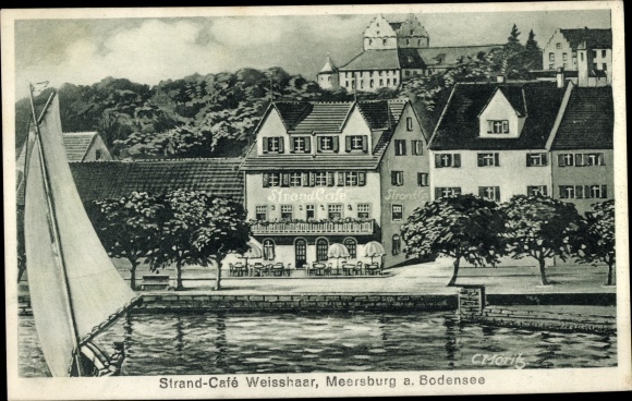 Artist Postcard Möritz, Meersburg on Lake Constance, Strandcafe Weisshaar, Pernat