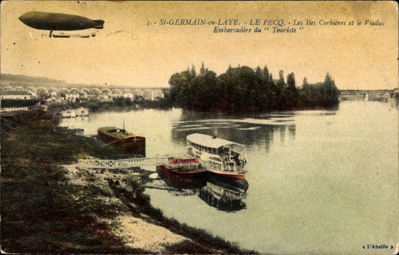 Postcard Saint Germain et Laye Yvelines, Le Pecq, Corbières Islands and the viaduct, Tourist Embarcadere