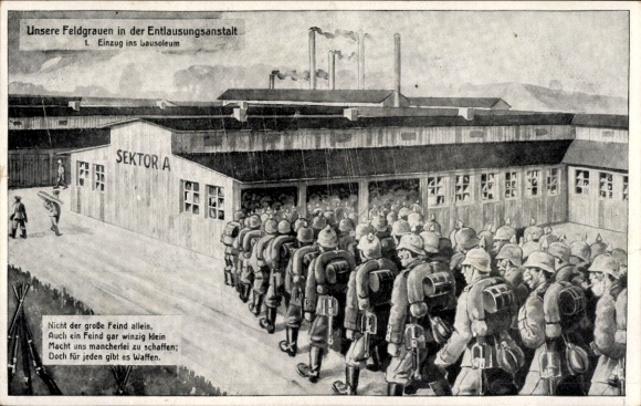 Ak Onze Veldgrijze in het Ontluizingsinstituut, Intrede in het Lausoleum, Duitse Soldaten, I. WK