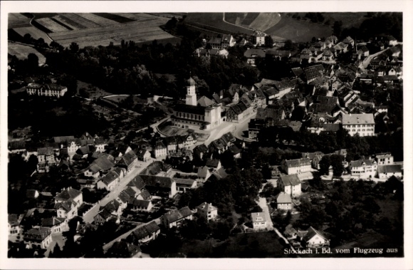 Postcard Stockach im Hegau, aerial photo of the town
