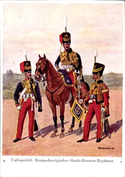 Kunstenaarskaart Beyer-Pegau, uniformfoto, Braunschweig Guard Hussars Regiment
