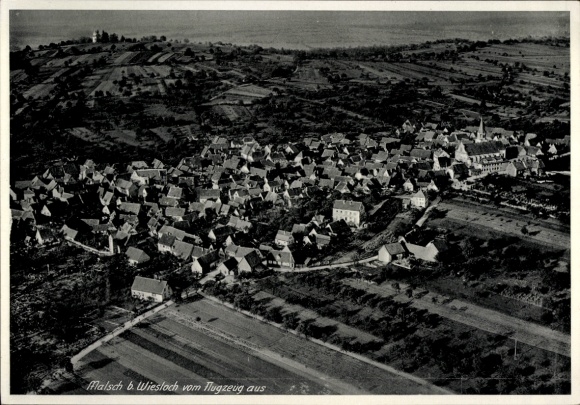 Postcard Malsch in Baden, aerial view of residential buildings, fields