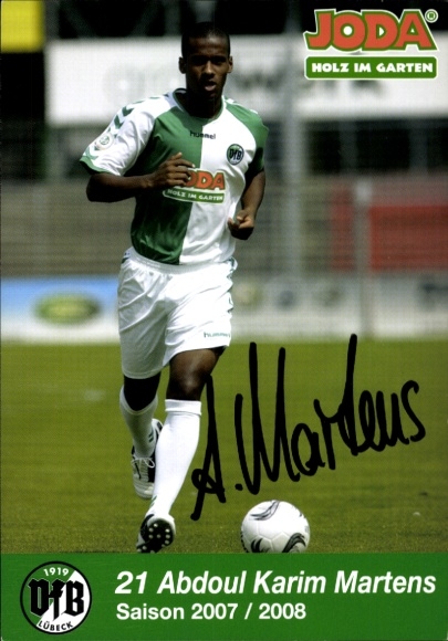 Autograph card footballer Abdoul Karim Martens, VFB Lübeck, autograph