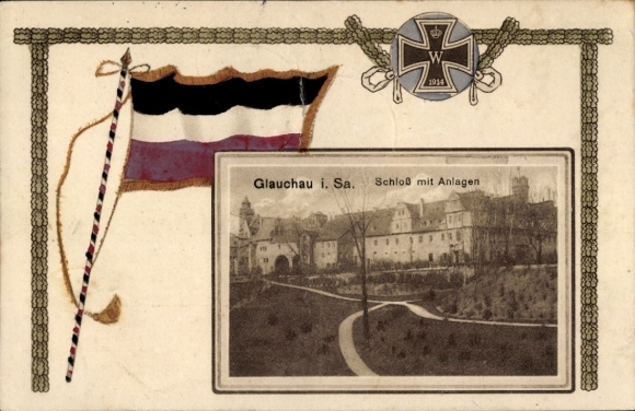 Passepartout PC Glauchau on the Zwickauer Mulde in Saxony, castle with grounds, Iron Cross