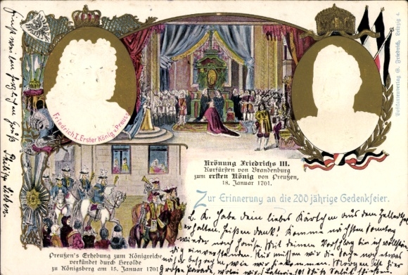 Embossing Chromo-Litho Coronation of Frederick III, Emperor William II, Frederick I, Prussia's elevation to kingdom