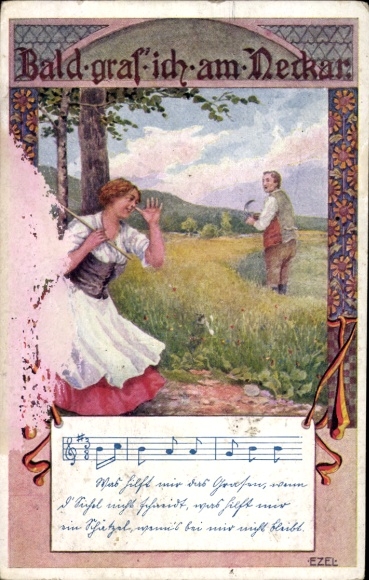 Artist Song Postcard Ezel, Soon I'll graze on the Neckar, Farmer, Woman