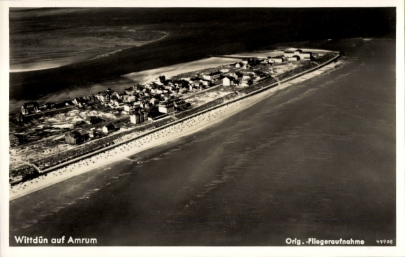 Postcard Wittdün on Amrum North Frisia, aerial photograph, Wittdün, maritime architecture, coastline