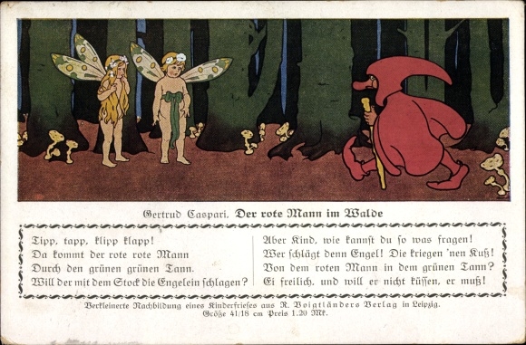 Poem artists Postcard Caspari, Gertrud, The red man in the forest
