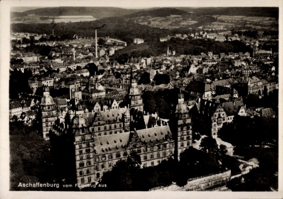 Postcard Aschaffenburg, aerial photograph of the castle