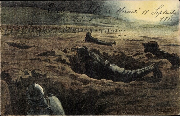 Artist Postcard French soldiers on the battlefield