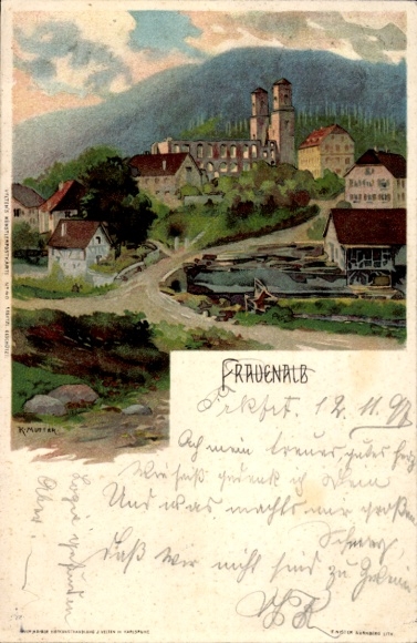 Artysta lito Mutter, K., Frauenalb Schielberg Marxzell w Schwarzwaldzie, ruiny klasztoru Frauenalb