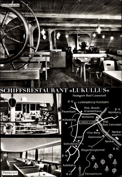 PC Cannstatt Stuttgart, ship restaurant Lukullus, Schifferstube, open deck, landing stage Wilhelma