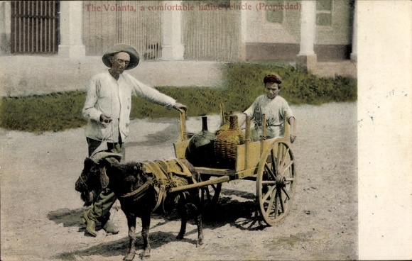 Postcard water seller, goat cart
