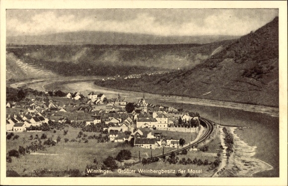 Postcard Winningen on the Moselle, vineyards, Moselle, landscape, river