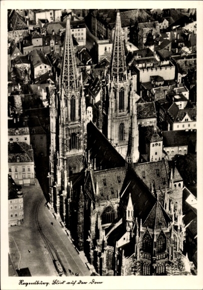 Postcard Regensburg on the Danube Upper Palatinate, aerial photograph, church