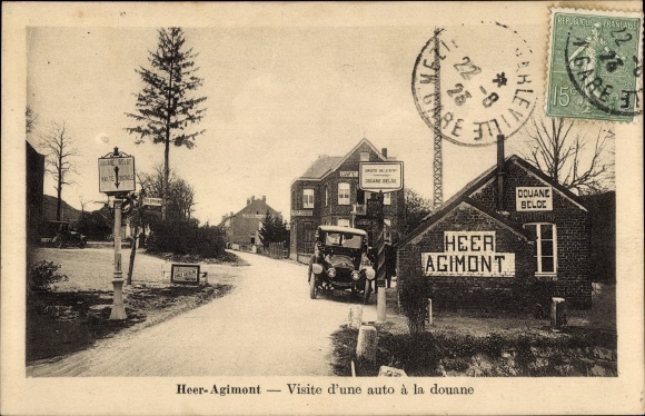 Postcard Heer Agimont Wallonia Namur, car at the border