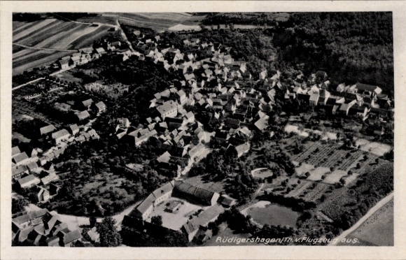 Postcard Rüdigershagen Niederorschel Thuringia, aerial photograph