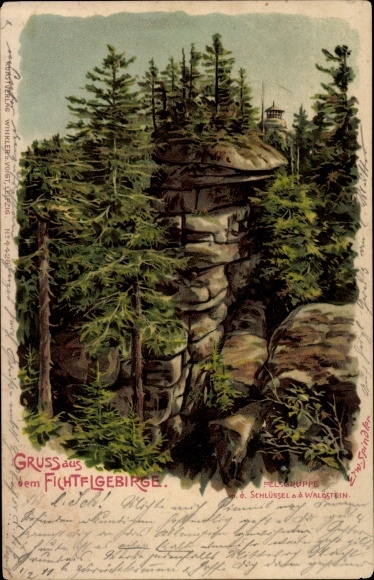 Artist Chromo-Litho Spindler, Erwin, Zell im Fichtelgebirge, Großer Waldstein, rock group key