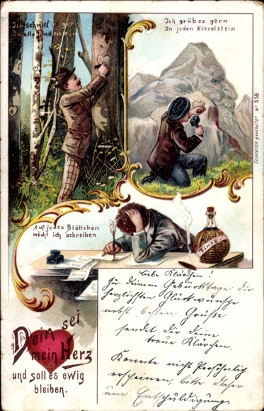 Chromo-Litho My heart shall be yours and shall remain so forever, mountain face, heart in the tree bark