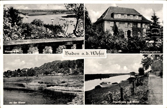Postcard Baden Achim Lower Saxony, Weserpartie, teachers' residence, promenade on the Weser