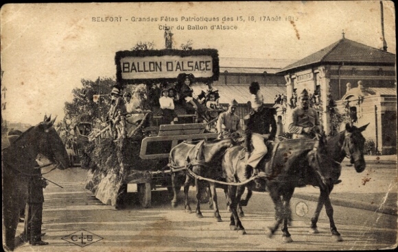Postcard Belfort Beffert Beffort Territoire de Belfort, great patriotic festivals, floats, Ballon d'A