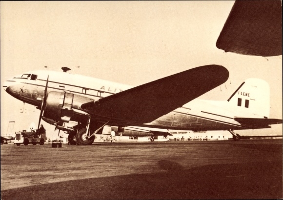 Postcard Italian Passenger Plane, Alitalia, Douglas DC-3 Dakota, I-LENE