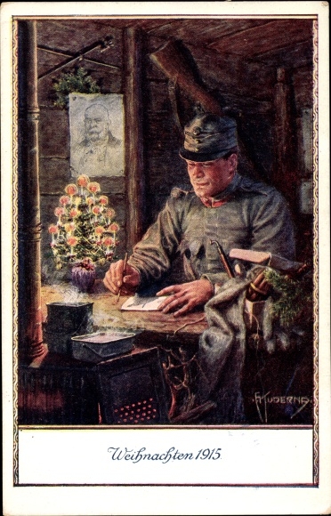 Artist PC Kuderna, congratulations Christmas, KuK soldier, Kaiserjäger, portrait of Emperor Franz Joseph