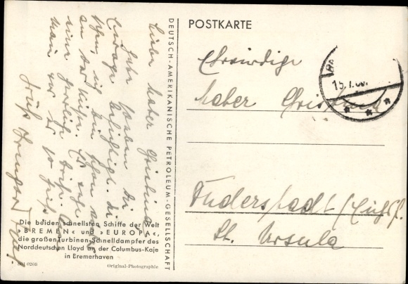 Postcard Bremerhaven, express steamer Bremen and Europe, North German Lloyd Bremen