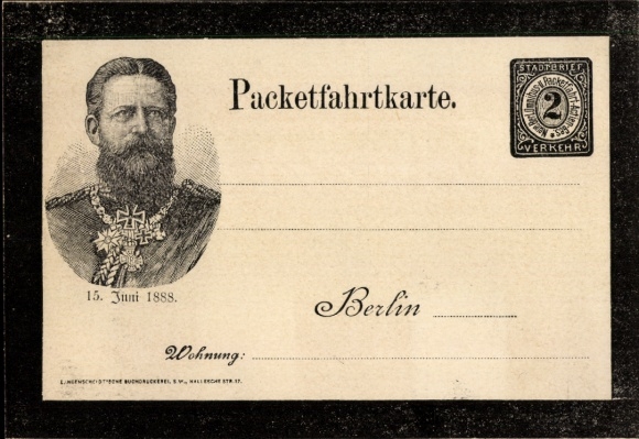 KP cesarz Fryderyk III. z Prus, prywatna poczta miejska, dostawa paczek