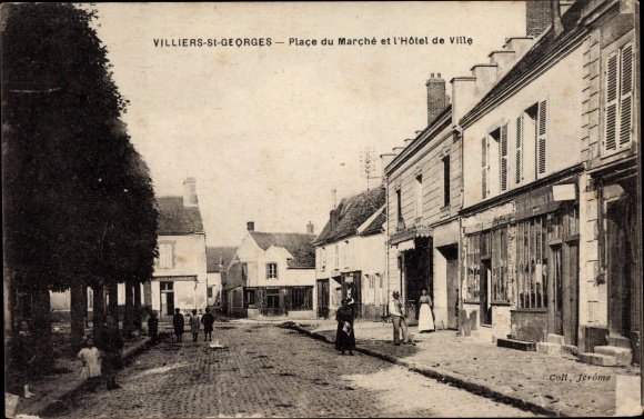 Ak Villiers-Saint-Georges Seine et Marne, Place du Marché, Stadhuis