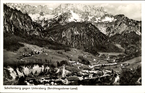 Postcard Marktschellenberg Berchtesgadener Land, mountain landscape, village view, Untersberg, architecture