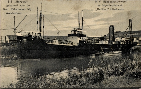 Postcard SS Berouw, Paketvaart mij Amsterdam, NV Scheepsbouwwerf De klop