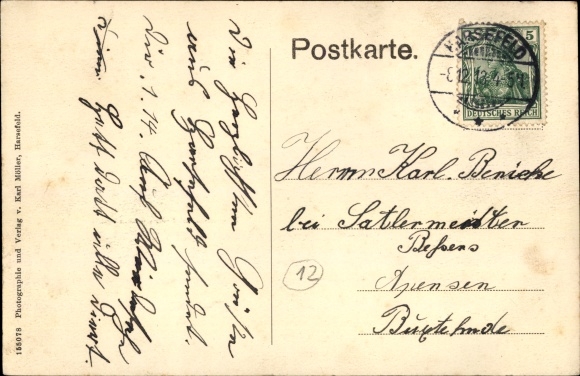 Postcard Harsefeld in the district of Stade, Marktstraße, Löhn's office building, Gasthof Fr. Meyer