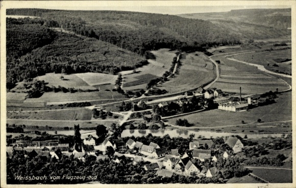 Ansichtkaart Weissbach Weißbach in Thüringen, luchtfoto, Gasthaus zum Hirsch