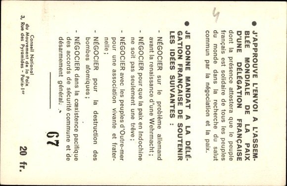 Artist Postcard Helsinki, Assemblée Mondiale de la Paix 1955, Delegation Francais, World Peace Conference