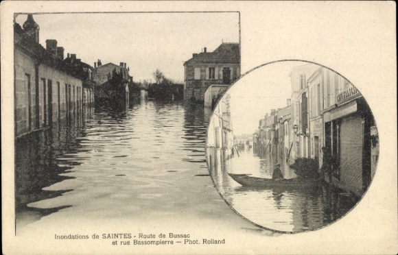 Ak Les Saintes Maries de la Mer Bouches du Rhône, Überschwemmung, Route de Bussac