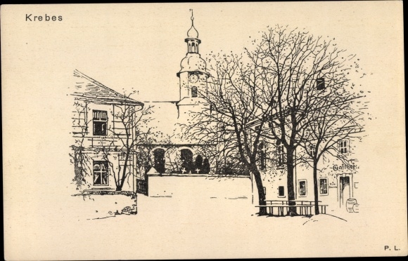 Artysta KP Krebes Burgstein Weischnitz w Vogtland, widok na kościół