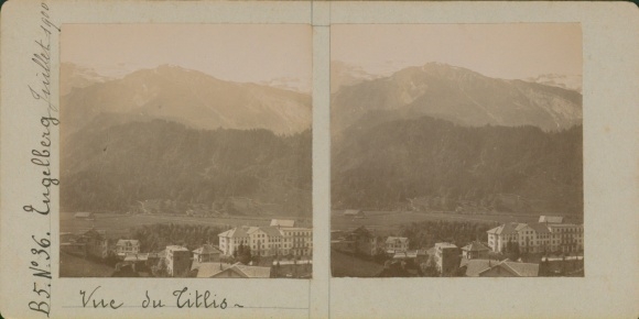 Stereo photo Engelberg Kt. Obwalden Switzerland, town view, Titlis, 1900