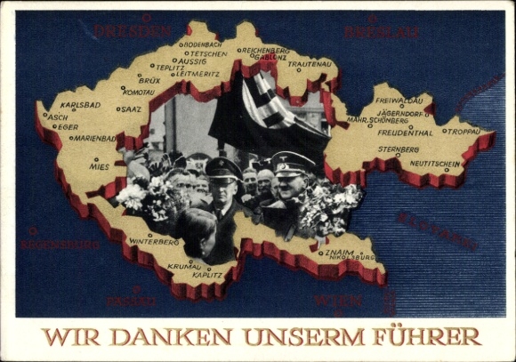 Postal stationery Postcard We thank our Führer, Sudetenland, Bohemia, Moravia, Hitler