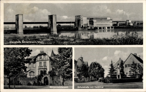 Postcard Eddersheim Hattersheim am Main, Mayor's Office, Schulstraße, Monument, Dam