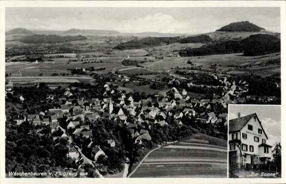 Postcard Wäschenbeuren in Württemberg, aerial photograph, Zur Sonne