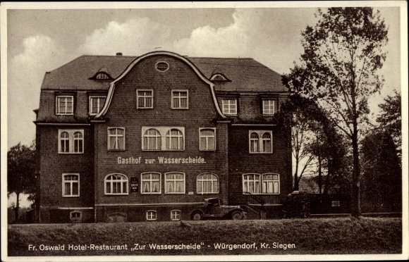 Postcard Würgendorf Burbach district of Siegen, Hotel Zur Wasserscheide, Fr. Oswald