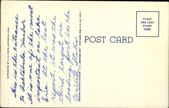 Postcard Ashtabula Ohio USA, harbor, lighthouse