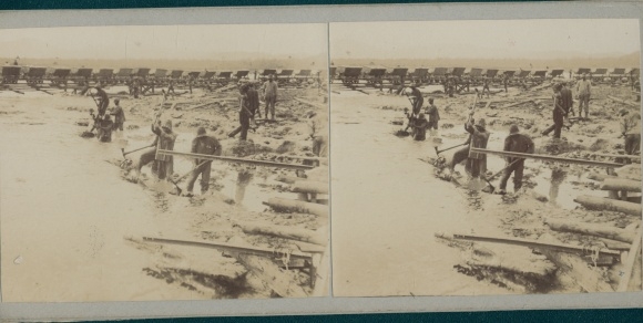 Stereofoto Venezuela, Afrikaanse arbeiders, bouwplaats, wereldreis 1914