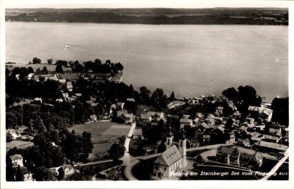 Postcard Tutzing on Lake Starnberg Upper Bavaria, aerial photograph