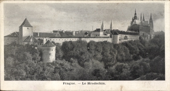 Ak Hradčany Hradschin Praha Prag Tschechien, Schloss Hradschin,  Architektur, Landschaft, Schwarz