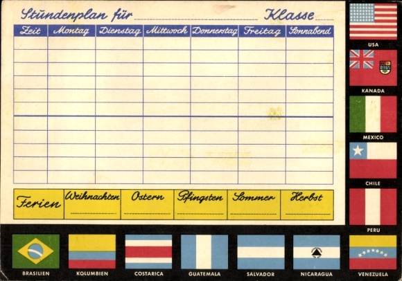 Timetable clips coffee Bremen, country flags around 1960